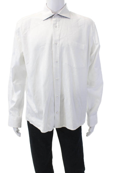 Bugatchi Mens Paisley Print Button Down Dress Shirt White Size Extra Large