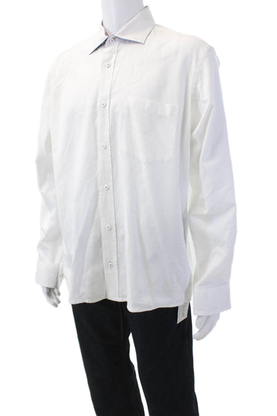Bugatchi Mens Paisley Print Button Down Dress Shirt White Size Extra Large