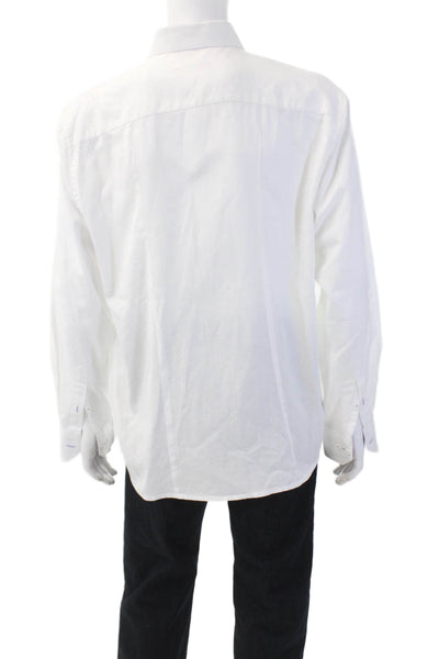 Bugatchi Mens Paisley Print Button Down Dress Shirt White Size Extra Large