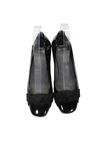 Stuart Weitzman Womens Patent Leather Knot Slip-On Kitten Heels Black Size 8.5