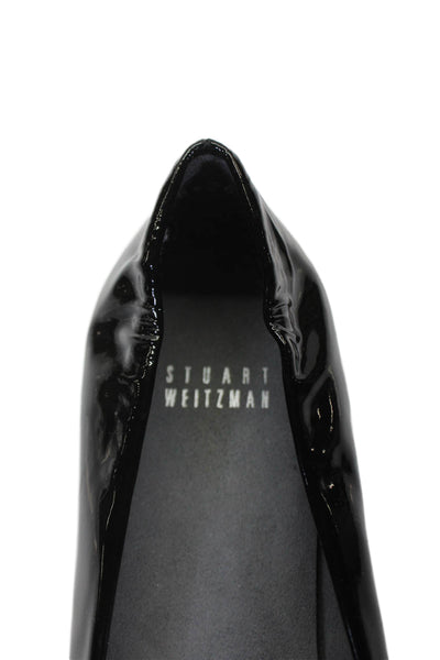 Stuart Weitzman Womens Patent Leather Knot Slip-On Kitten Heels Black Size 8.5