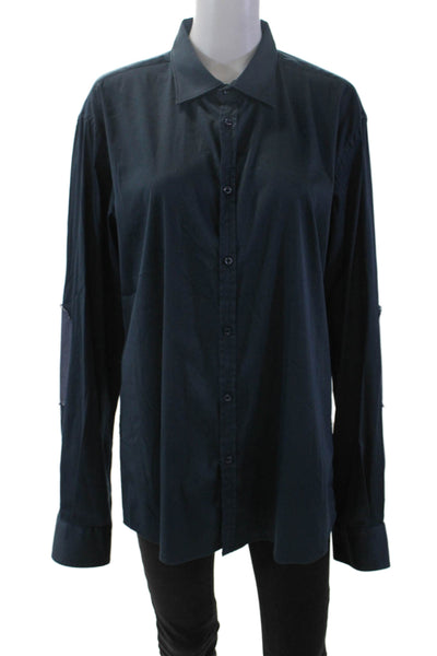 Aglini Womens Button Front Long Sleeve Collared Shirt Blue Cotton Size IT 44