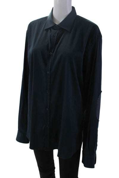 Aglini Womens Button Front Long Sleeve Collared Shirt Blue Cotton Size IT 44