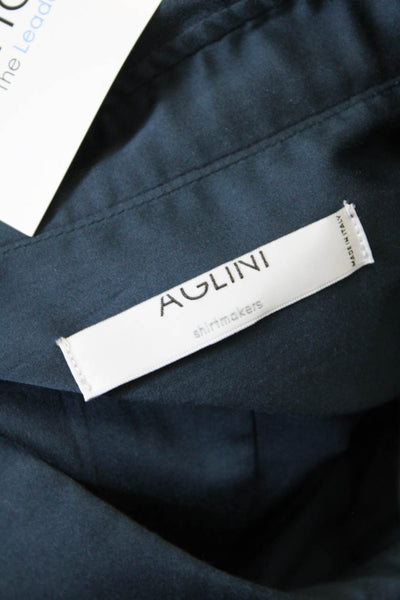 Aglini Womens Button Front Long Sleeve Collared Shirt Blue Cotton Size IT 44