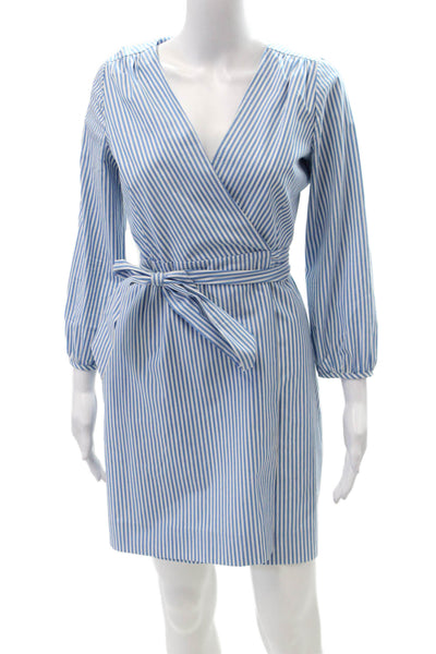 J Crew Womens Cotton Striped Print V-Neck Belted Wrap Dress Blue Size 2P
