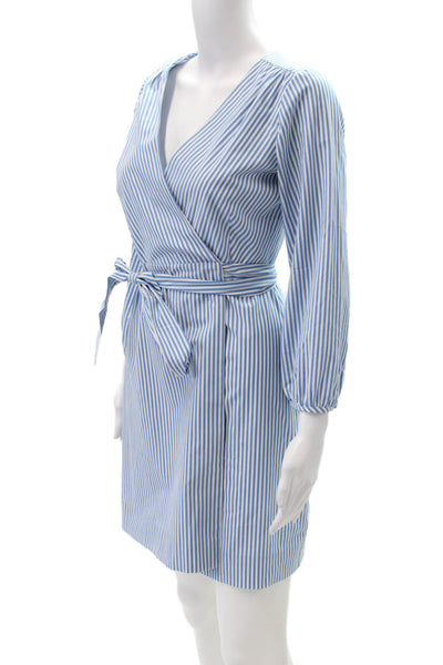 J Crew Womens Cotton Striped Print V-Neck Belted Wrap Dress Blue Size 2P