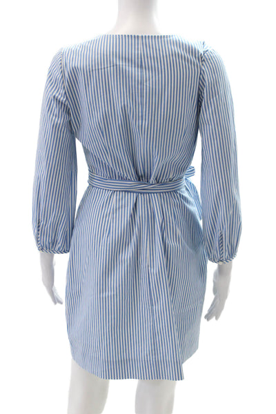 J Crew Womens Cotton Striped Print V-Neck Belted Wrap Dress Blue Size 2P