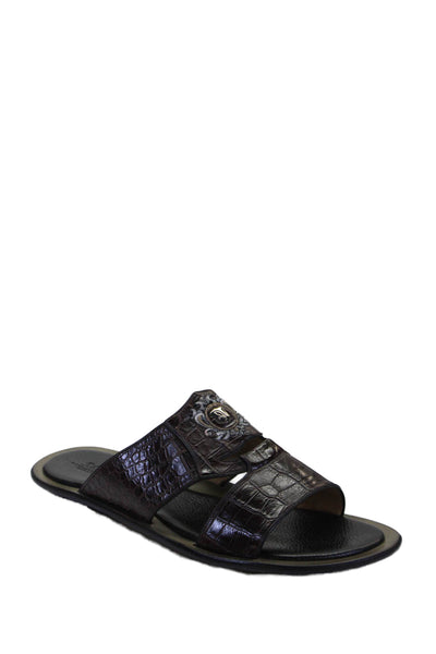 Tardini Mens American Alligator Logo Embroidered Sandals Shoes Dark Brown Sz 8