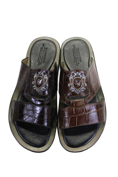 Tardini Mens American Alligator Logo Embroidered Sandals Shoes Dark Brown Sz 8