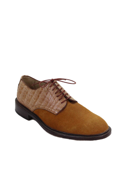 Tardini Mens American Alligator Suede Leather Lace Up Shoes Yellow Size 7.5