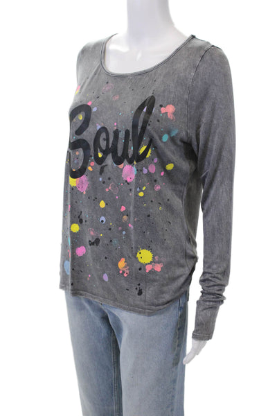 Soul Cycle Womens Long Sleeve Splatter Logo Tee Shirt Gray Multi Size Medium