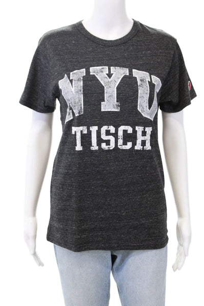 League Womens Short Sleeve Crew Neck NYU Tee Shirt Gray Cotton Size Small