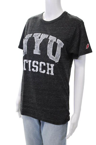 League Womens Short Sleeve Crew Neck NYU Tee Shirt Gray Cotton Size Small
