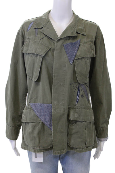 Macshore Classics Womens Button Front Collared Jacket Green Cotton Size Medium
