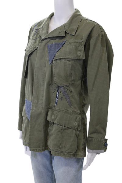 Macshore Classics Womens Button Front Collared Jacket Green Cotton Size Medium
