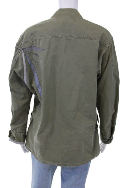 Macshore Classics Womens Button Front Collared Jacket Green Cotton Size Medium