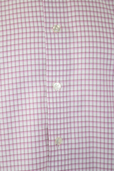 Eton Mens Button Front Long Sleeve Collared Plaid Shirt White Pink Size 17.5