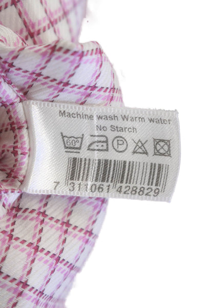 Eton Mens Button Front Long Sleeve Collared Plaid Shirt White Pink Size 17.5