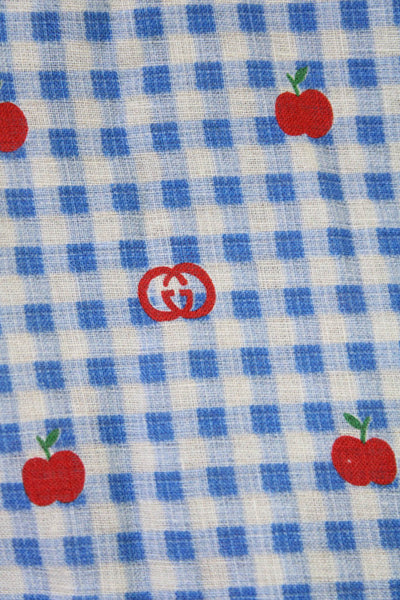 Gucci Womens Linen Short Sleeve Gingham Monogram Sleepwear Dress Blue Size 48