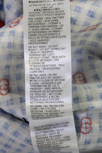 Gucci Womens Linen Short Sleeve Gingham Monogram Sleepwear Dress Blue Size 48