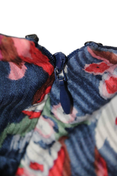 Tanya Taylor Womens Floral V-Neck Cold Shoulder Short Sleeve Dress Blue Size 4