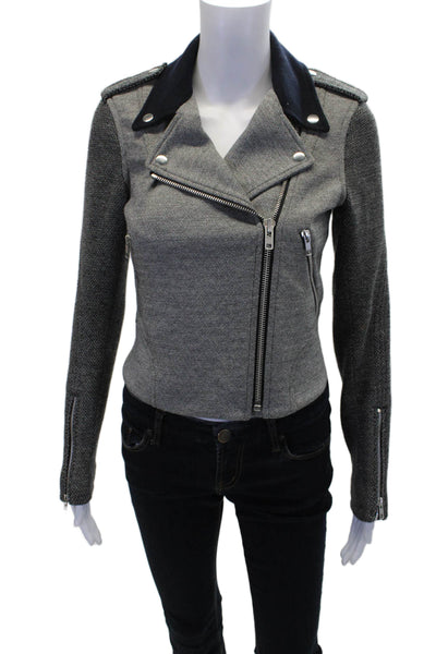 Theory Womens Cotton Blend Full Zip Long Sleeve Motorcycle Jacket Gray Size P