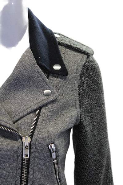 Theory Womens Cotton Blend Full Zip Long Sleeve Motorcycle Jacket Gray Size P