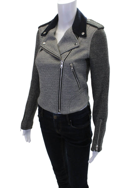 Theory Womens Cotton Blend Full Zip Long Sleeve Motorcycle Jacket Gray Size P