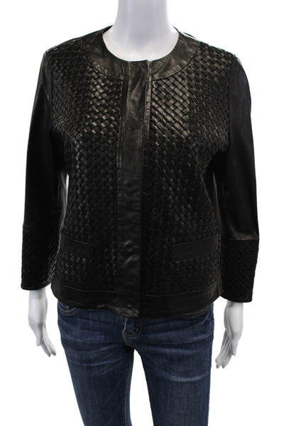 Blu Ice Women's Leather Braided Button Up Long Sleeves Jacket Black Size XL
