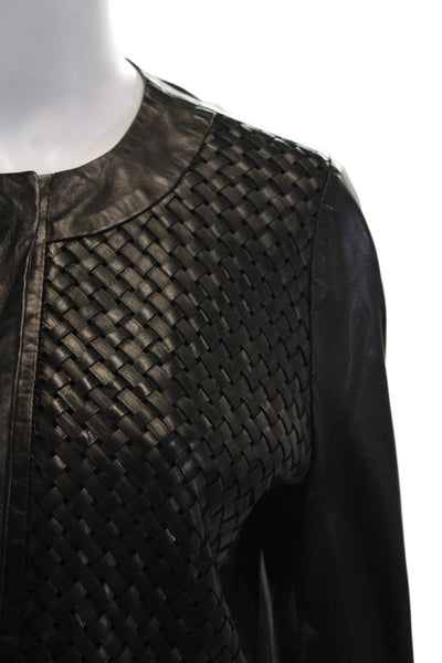 Blu Ice Women's Leather Braided Button Up Long Sleeves Jacket Black Size XL