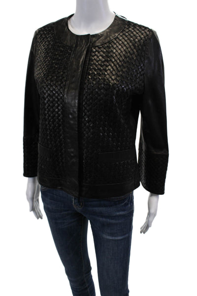 Blu Ice Women's Leather Braided Button Up Long Sleeves Jacket Black Size XL