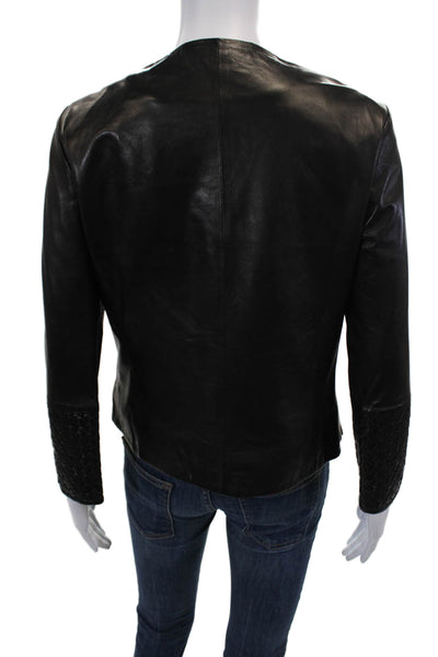 Blu Ice Women's Leather Braided Button Up Long Sleeves Jacket Black Size XL