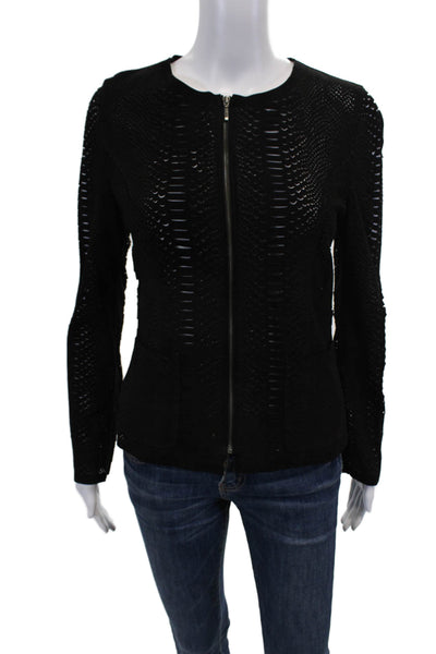Blu Ice Women's Cut-Outs Full Zip Textured Leather Jacket Black Size S