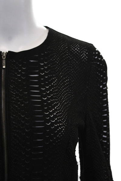 Blu Ice Women's Cut-Outs Full Zip Textured Leather Jacket Black Size S