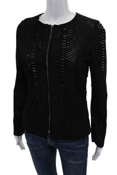 Blu Ice Women's Cut-Outs Full Zip Textured Leather Jacket Black Size S