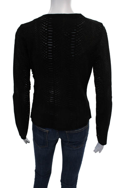 Blu Ice Women's Cut-Outs Full Zip Textured Leather Jacket Black Size S