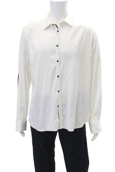 Aglini Mens Button Front Long Sleeve Collared Dress Shirt White Cotton Size 44