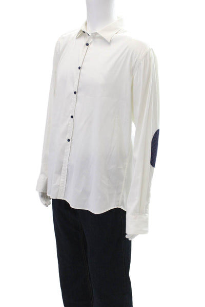 Aglini Mens Button Front Long Sleeve Collared Dress Shirt White Cotton Size 44
