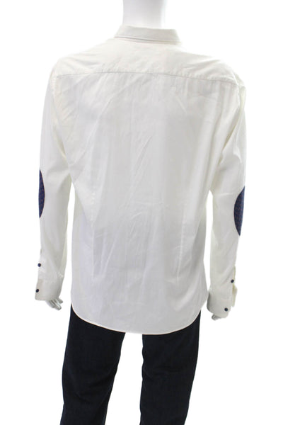 Aglini Mens Button Front Long Sleeve Collared Dress Shirt White Cotton Size 44