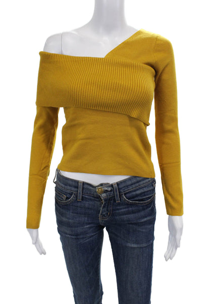 L'atiste Womens Long Sleeve One Shoulder Knit Top Mustard Yellow Size S