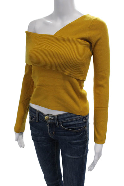L'atiste Womens Long Sleeve One Shoulder Knit Top Mustard Yellow Size S