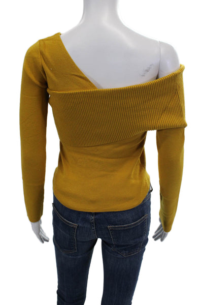 L'atiste Womens Long Sleeve One Shoulder Knit Top Mustard Yellow Size S