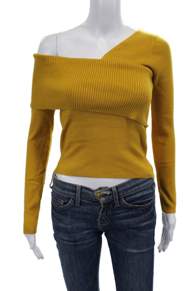 L'atiste Womens One Shoulder Long Sleeve Knit Top Yellow Size M