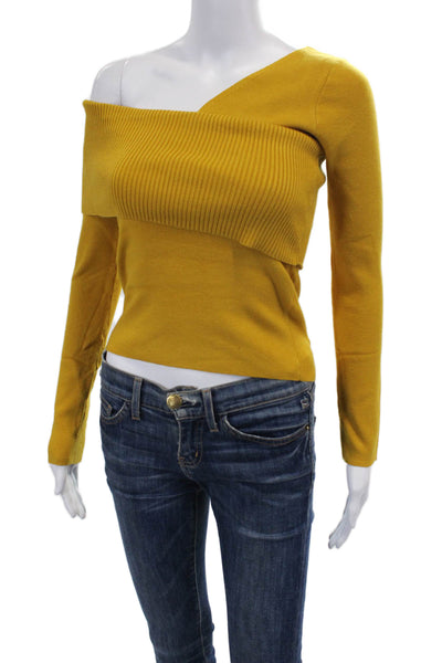 L'atiste Womens One Shoulder Long Sleeve Knit Top Yellow Size M