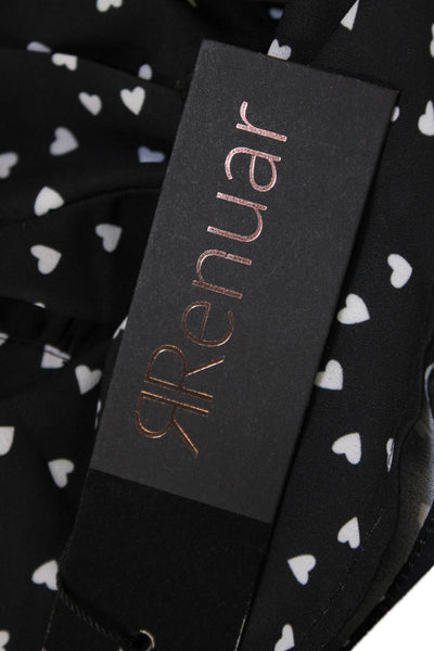 Renuar Womens Heart Print Long Sleeves Blouse Black White Size Extra Large