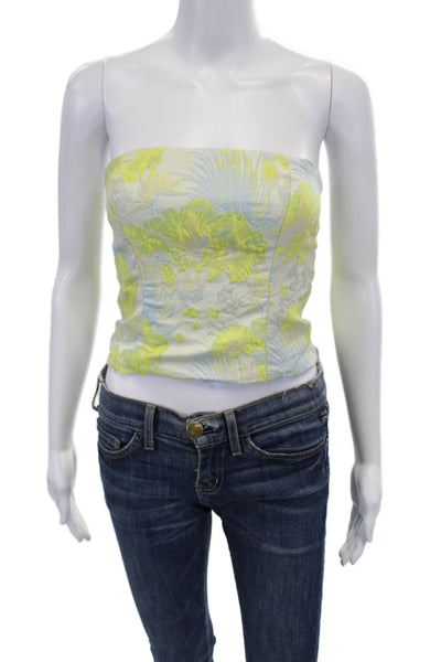 Reformation Womens Floral Print Textured Strapless Crop Top Yellow Combo Size 0