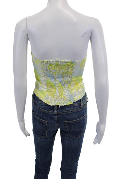 Reformation Womens Floral Print Textured Strapless Crop Top Yellow Combo Size 0
