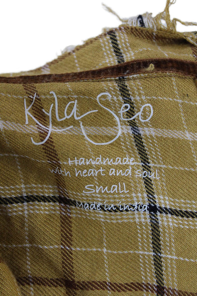 Kyla Seo Womens Plaid print Y-Neck Buttoned Casual Shirt Dress Yellow Size S