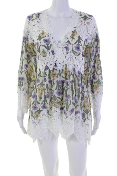 Pol Womens Floral Print Crochet Detail A Line Dress Multi Colored Size Small