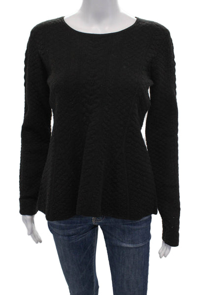 Josie Natori Women's Round Neck Textured Pullover Sweater Black Size L